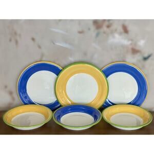 Dansk BANDS Dinnerware Set - 3 Plates & 3 Bowls, Hand-Painted Colorful Bands